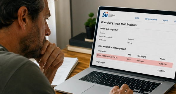 Dueño de propiedades revisando el giro de sobretasa de contribuciones del SII