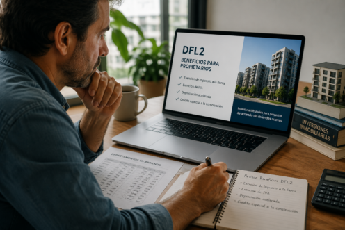 Dueño revisando los beneficios DFL2 de sus departamentos
